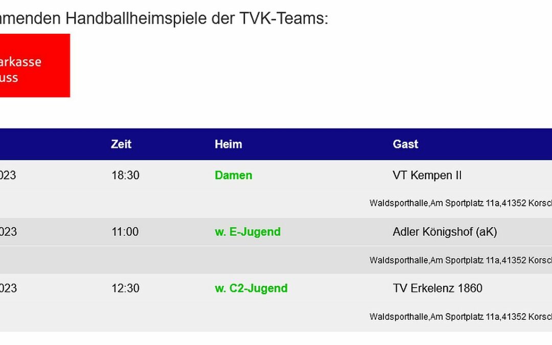 Die Handballheimspiele der TVK-Teams am 11./12. März