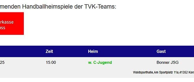 Die Handballheimspiele der TVK-Teams am Wochenende – nur ein Team zu Hause