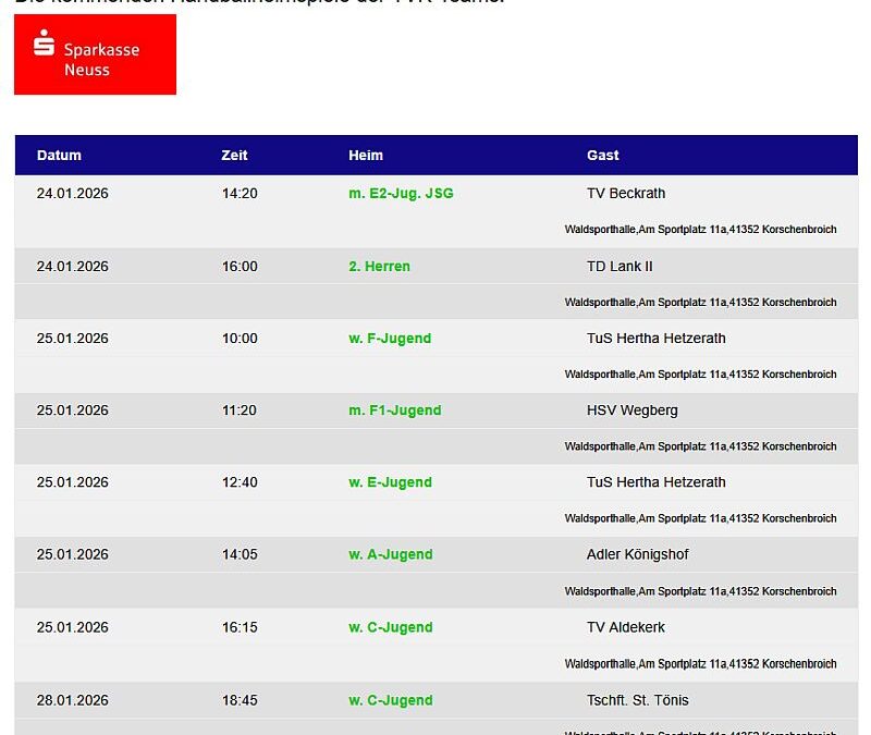 Die Handballheimspiele der TVK-Teams am Wochenende – 8 Mannschaften zu Hause