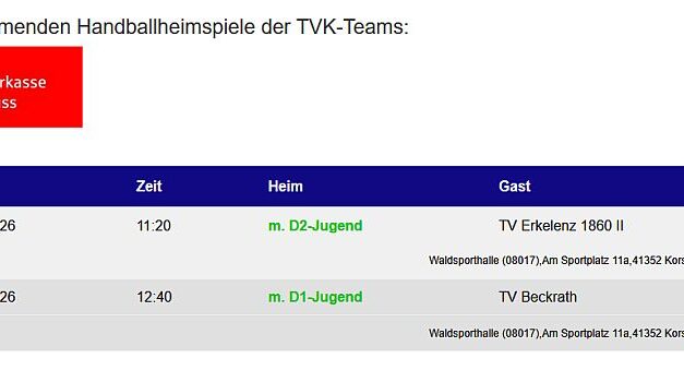 Die Handballheimspiele der TVK-Teams – 2 Mannschaften am Wochenende zu Hause – letzter Jugendspieltag